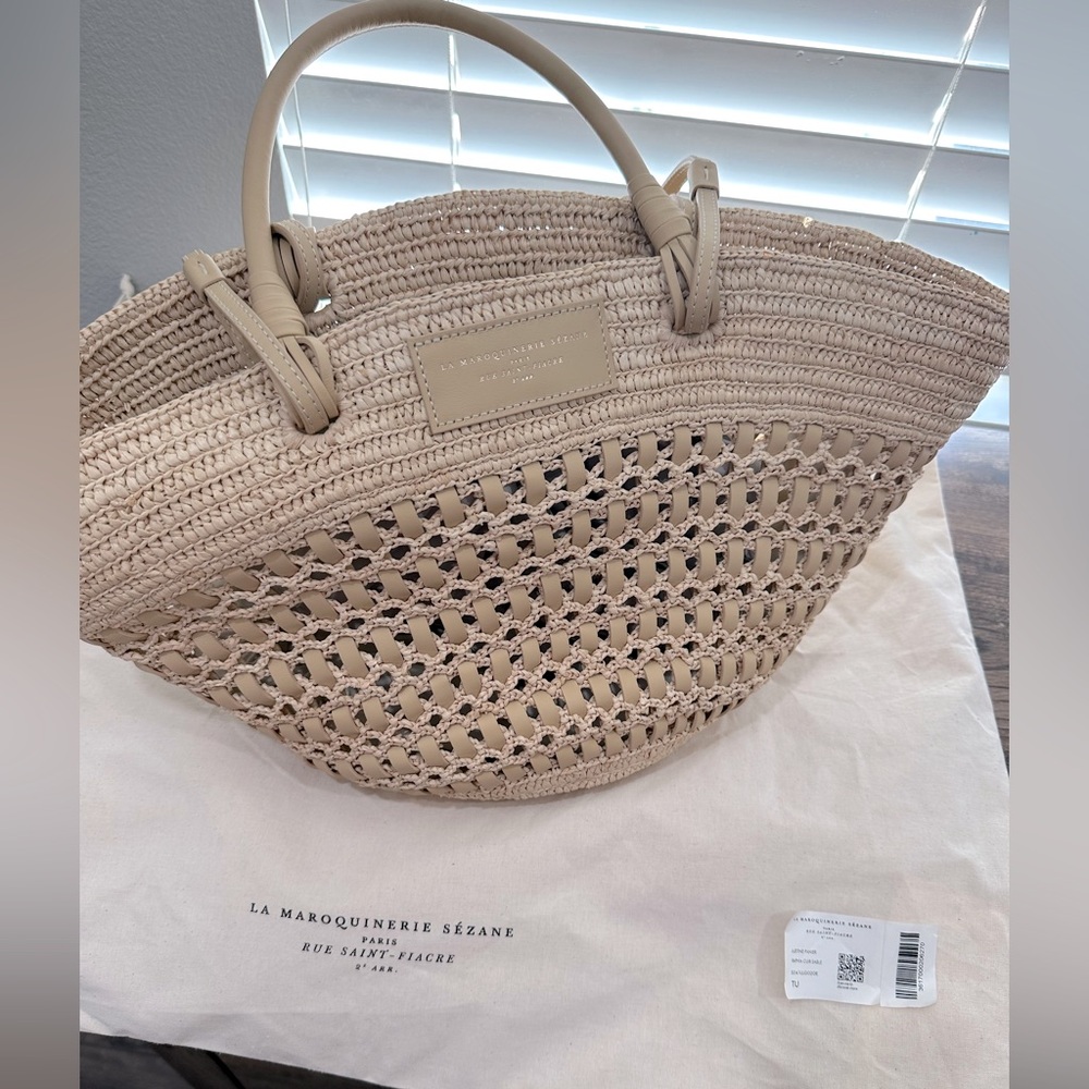 Sezane Justine Basket Bag Raffia Leather Sand - Size TU